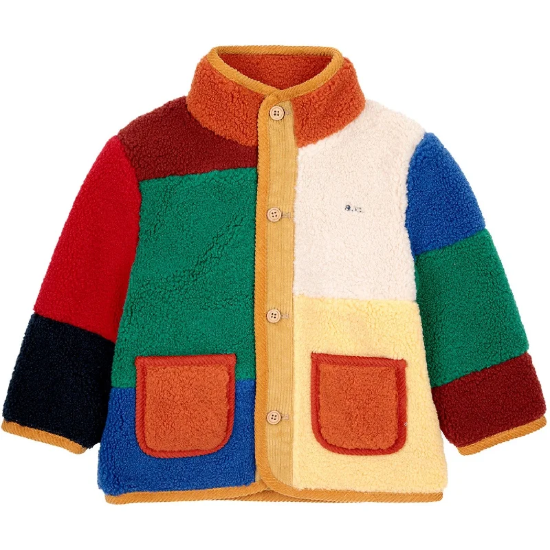 lightweight camping utensils -Bobo Choses Multicolor Color Block Sheepskin Jacket