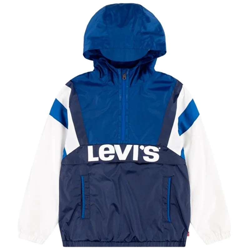 portable camping chair with cushion -Levi's Colorblocked Anorak Blue