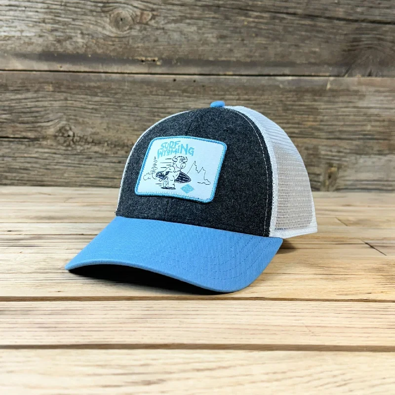 trendy wool winter beanie -Surf Wyoming® Bison OG Flannel Trucker - Carolina/White