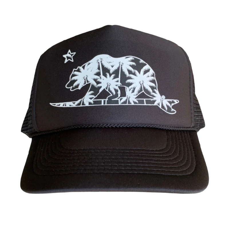 casual wool sun protection cap -Palm Tree Surfbear® Trucker Hat