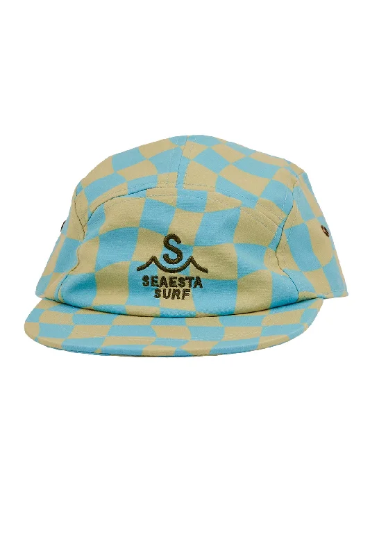 stylish wool trucker hat for men -Wavy Checks Five Panel Hat / Avocado