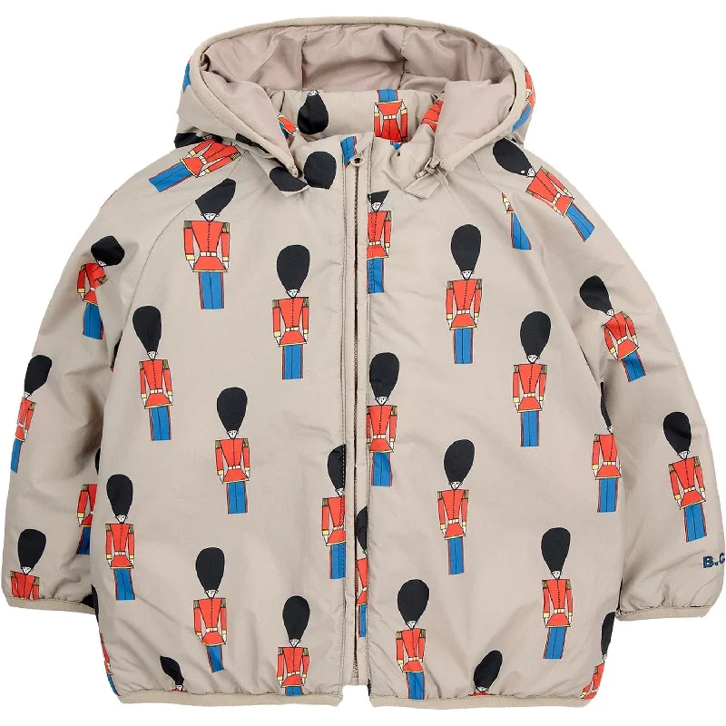 portable fire pit for camping -Bobo Choses Beige Little Tin Soldiers All Over Padded Anorak