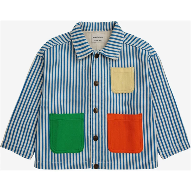 windproof lighter for camping -Bobo Choses Striped Color Block Denim Jacket Blue