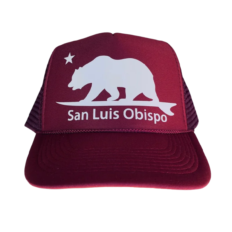 comfortable wool knit cap for outdoor use -San Luis Obispo Surfbear® Trucker Hat