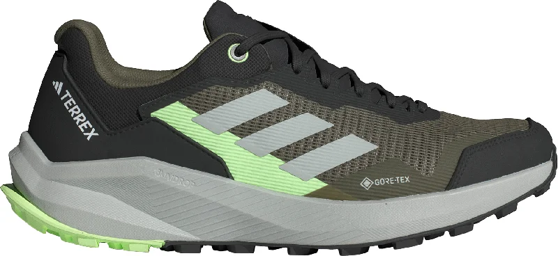 camping hiking boots with insulation -adidas Terrex Trail Rider GORE-TEX Mens Trail Running Shoes - Green