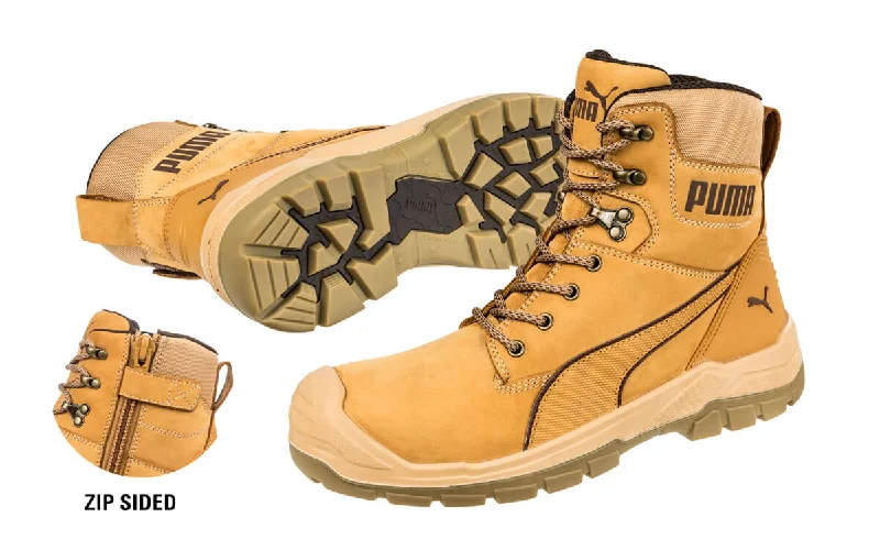 hiking and camping gloves -Puma Conquest Waterproof Zip Side Safety Boot (Wheat) 630727