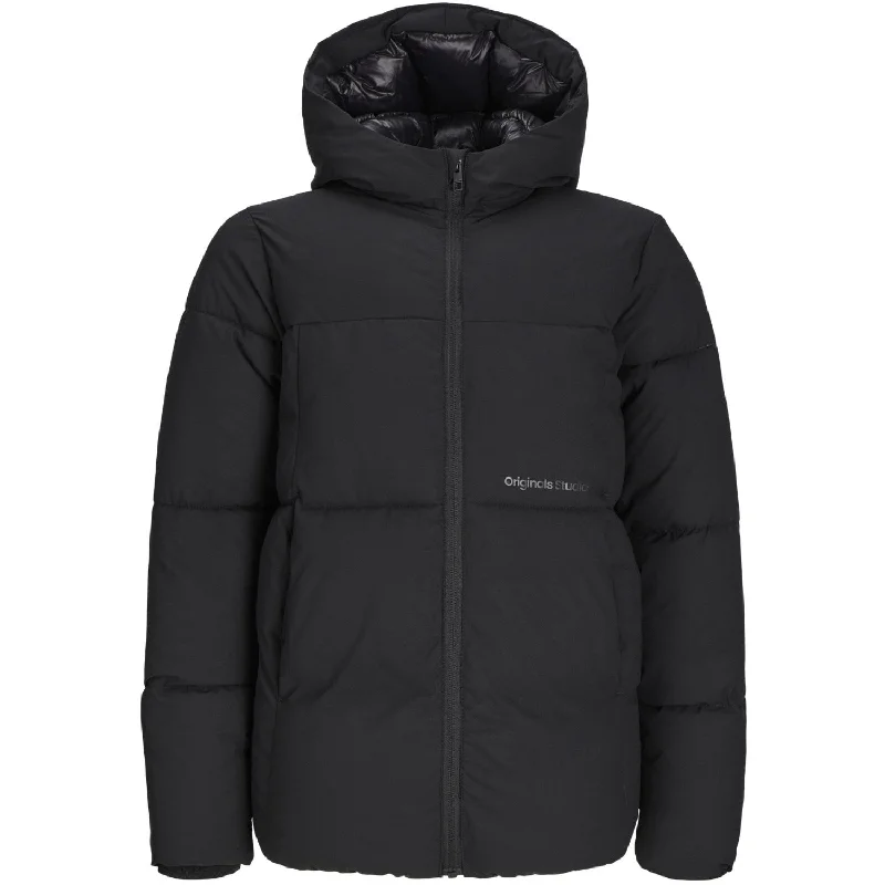 camping hiking boots with insulation -Jack & Jones Junior Black Jorvesterbro Puffer Jacket