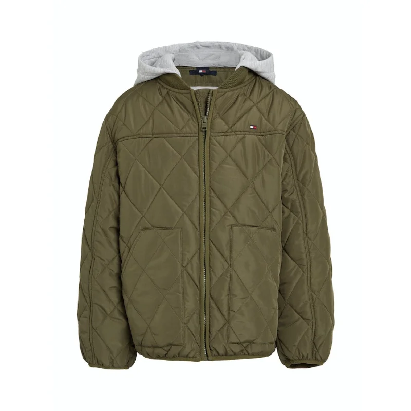 trekking hats for sun protection -Tommy Hilfiger Utility Olive Light Padded Quilted Jacket