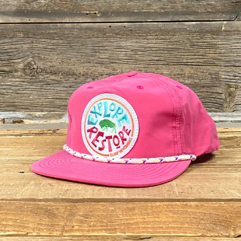 comfortable outdoor knit cap -Surf Wyoming® Explore & Restore BIG Patch Gramps Hat - Hot Pink