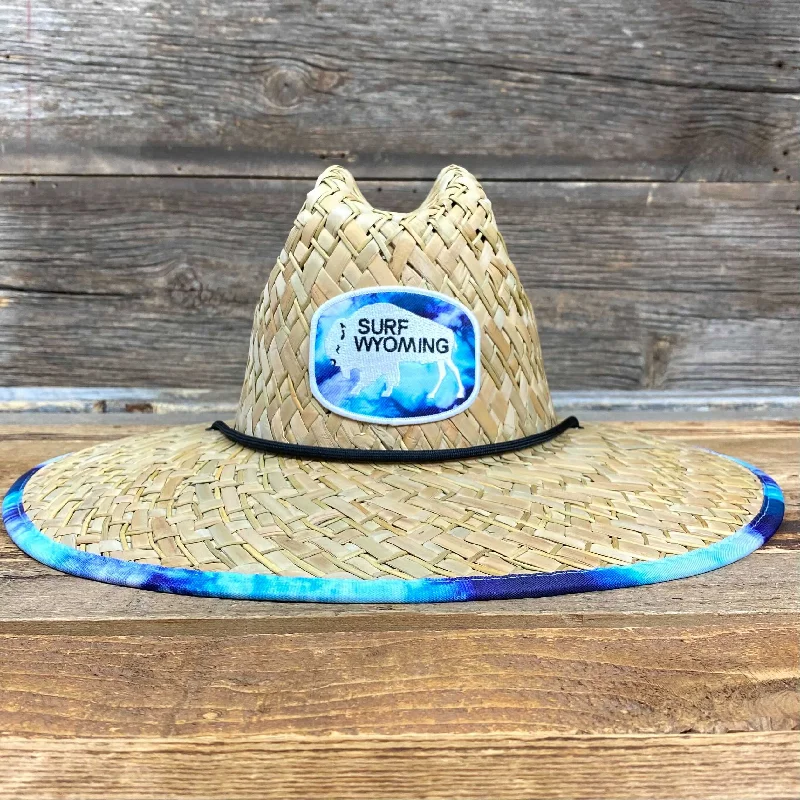 cozy wool bucket hat for men -Unisex Straw Hat - Lake Blue Splash