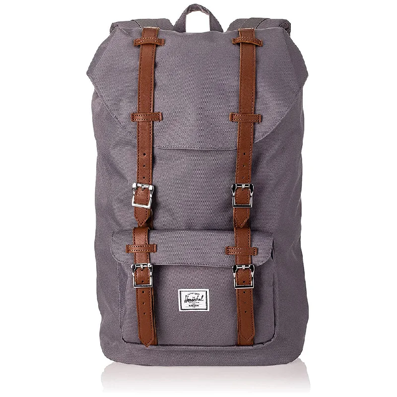 insulated water bottle with straw -Herschel Unisex Grey/Tan Synthetic Leather Mid-Volume 17.0L Little America Laptop Backpack - 10020-00006-OS