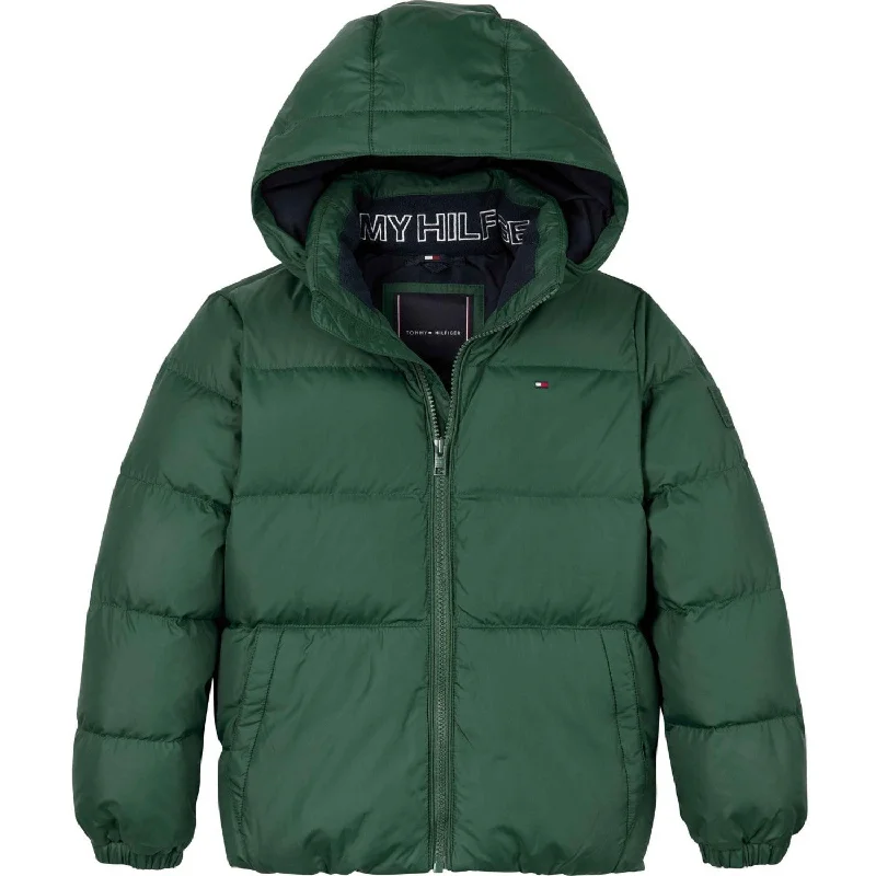 camping hammocks with mosquito net -Tommy Hilfiger Ornamental Green Essential Down Jacket