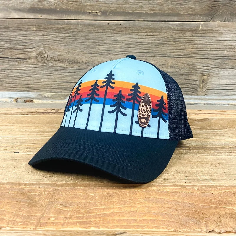 unisex wool bucket hat -Youth Surf Wyoming® Forested Sunset Leather Patch Trucker