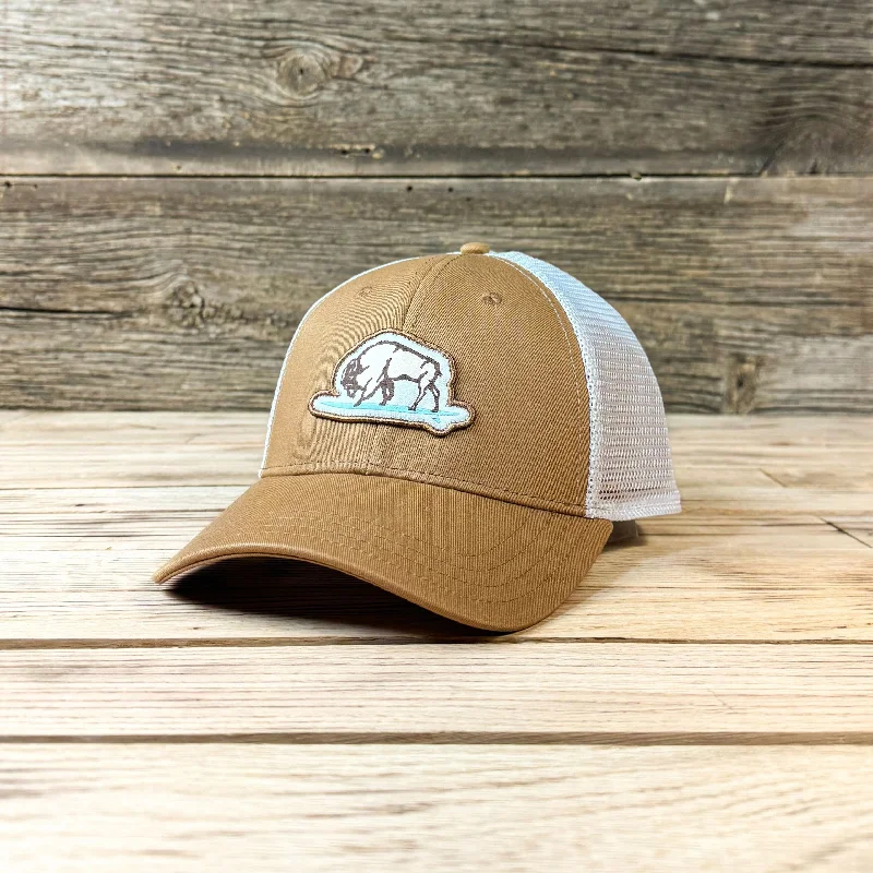 cool wool baseball cap for casual wear -Surf Wyoming® Glassy Bison Trucker - Latte/Stone