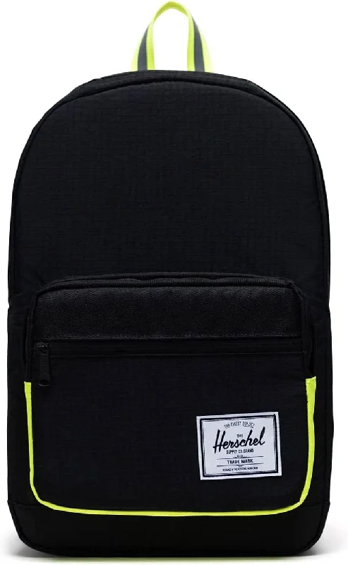 emergency survival gear for camping -Herschel Unisex Black Enzyme Ripstop/Black/Safety Yellow Pop Quiz One Size Backpack - 1011-04886-OS