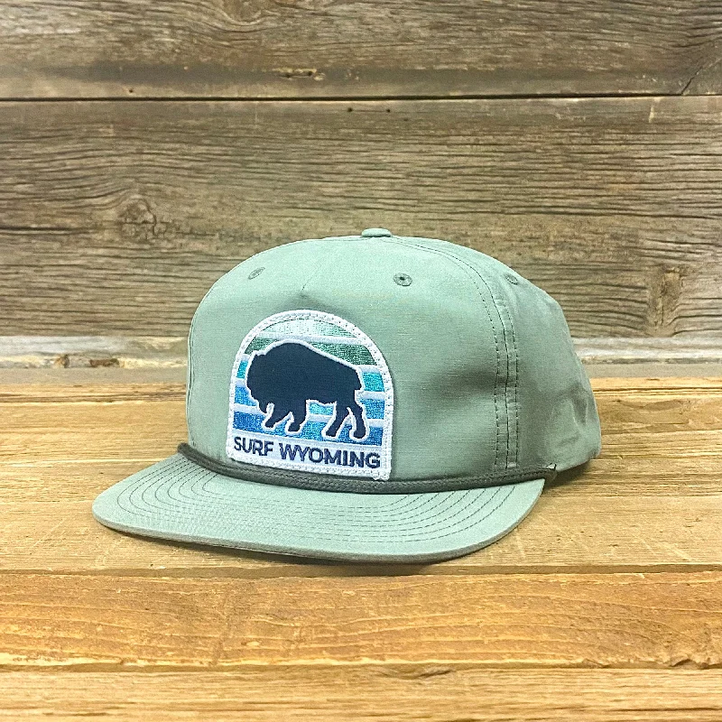 classic felt fedora hat -Gradient Bison Patch Gramps Hat - Sage cap/blues patch