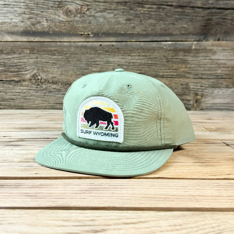 cool wool cap for casual days -Gradient Summer Bison Patch Gramps Hat - Sage