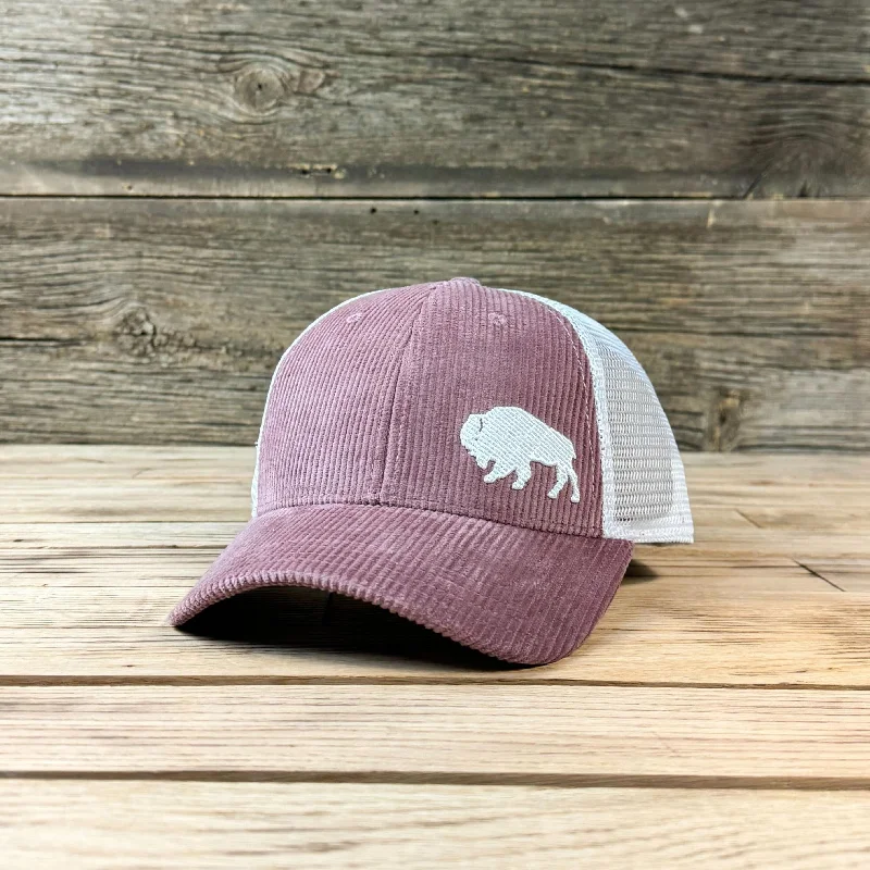 casual wool sun protection cap -Surf Wyoming® First Park Corduroy Trucker - Dusty Rose/White