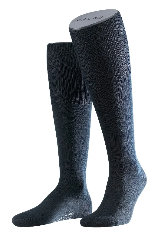 crew length socks for men -Airport Men's Airport Knee-High Sock With Wool On The Outs | Dark Navy 15435-6370