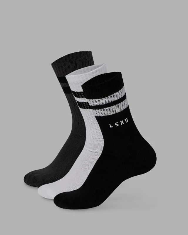 high performance socks for gym -Heritage 3 Pack Crew Socks - Black-White-Asphalt