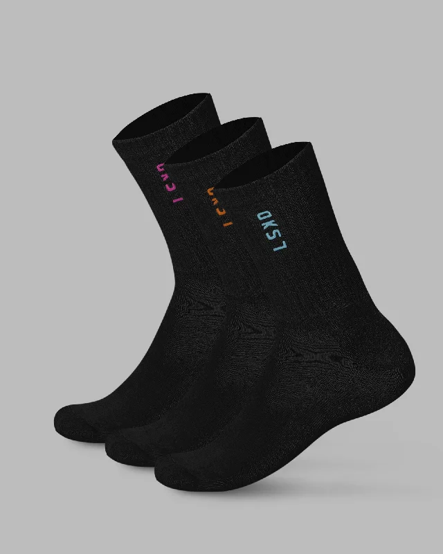 breathable socks for summer -Signal 3 Pack Crew Socks - Black-Turq-Tang-Pink