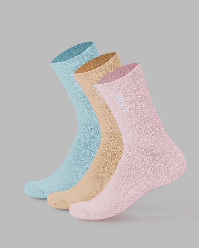 organic cotton socks for women -Signal 3 Pack Crew Socks - Pastel-Blue-Pink-Orange