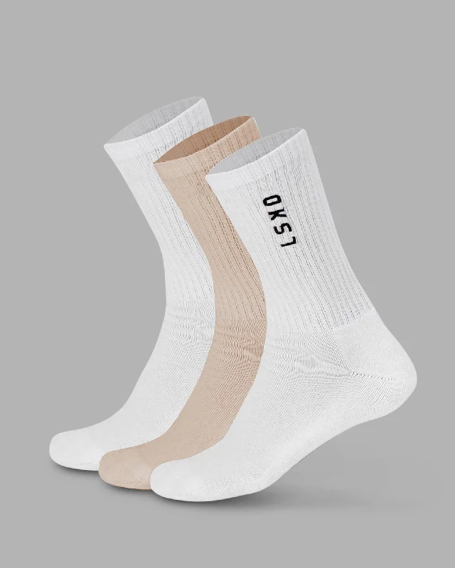 colorful socks for kids -Signal 3 Pack Crew Socks - White-Shale Beige