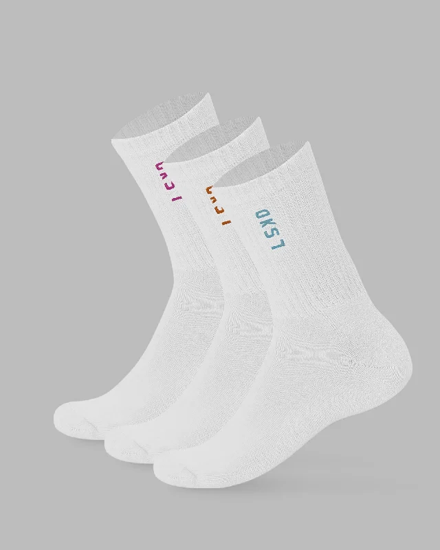 wool socks for outdoor activities -Signal 3 Pack Crew Socks - White-Turq-Tang-Pink