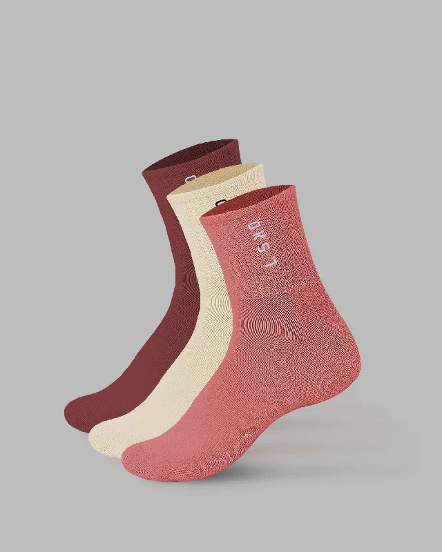 casual socks for everyday wear -Signal 3 Pack Quarter Socks - Old Rose-Dry Rose-Off White