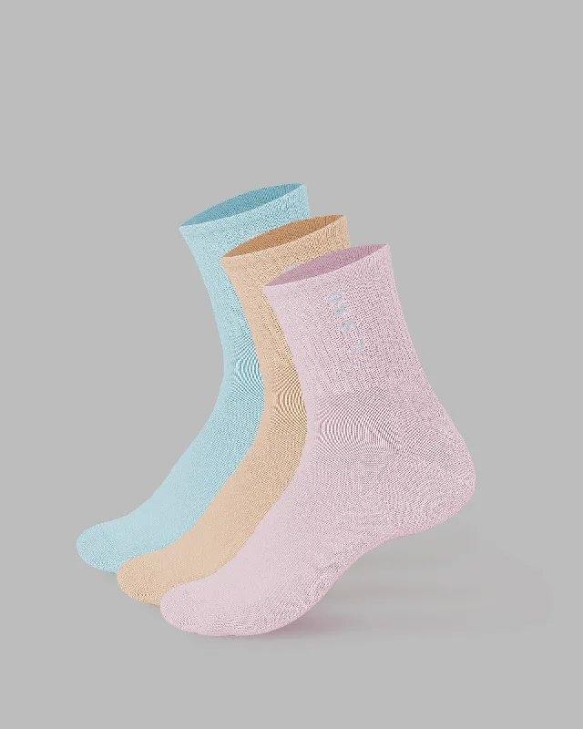 thermal socks for winter -Signal 3 Pack Quarter Socks - Pastel-Blue-Pink-Orange