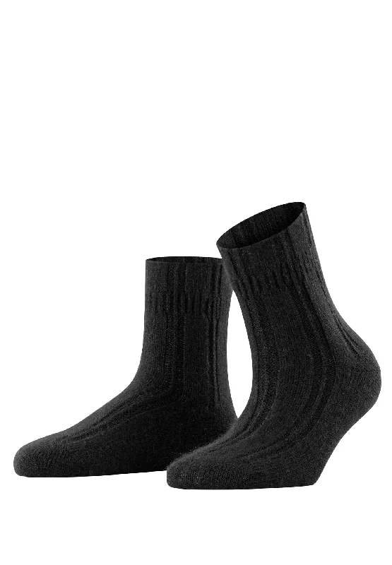 cotton blend socks for hiking -Angora Bedsock Fluffy Angora Blend Slipper Sock | Black 47470-3009