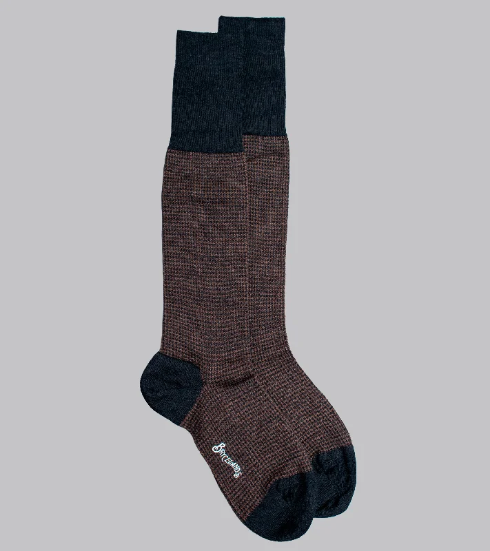 breathable socks for athletes -Bryceland's Houndstooth Wool Socks Brown