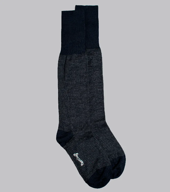 novelty socks for men -Bryceland's Houndstooth Wool Socks Navy