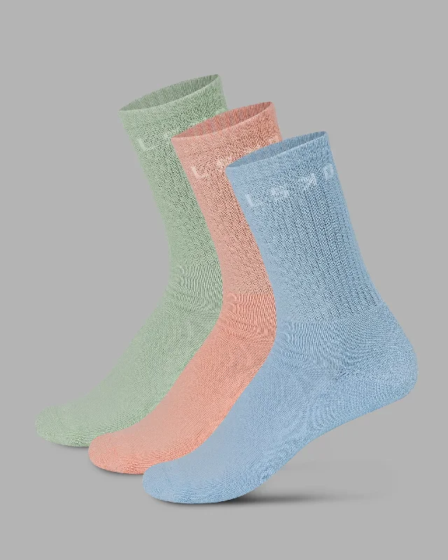 high performance socks for gym -Daily 3 Pack Crew Socks - Glacial Blue-Surf Spray-Mellow Peach