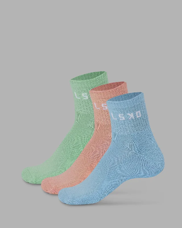 cotton blend socks for hiking -Daily 3 Pack Quarter Socks - Glacial Blue-Surf Spray-Mellow Peach