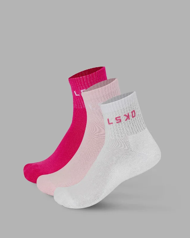 colorful socks for kids -Daily 3 Pack Quarter Socks - Multi Pink