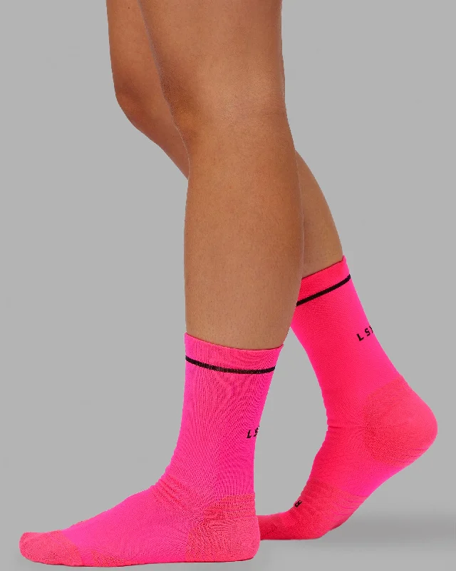 cushioned socks for hiking -Fast Performance Crew Socks - Neon Pink-Black