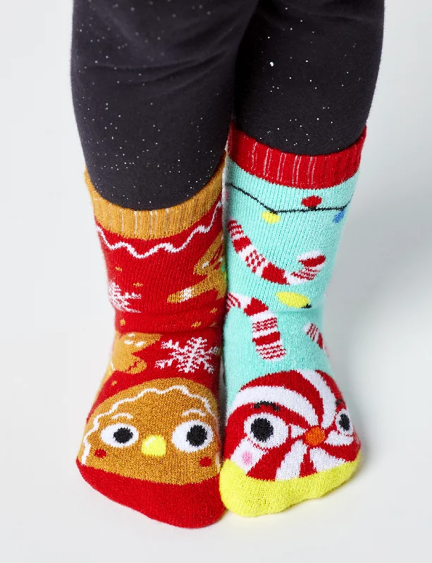 eco-friendly socks for women -BABY GINGERBREAD & CANDY CANE CHRISTMAS NO SLIP SOCKS