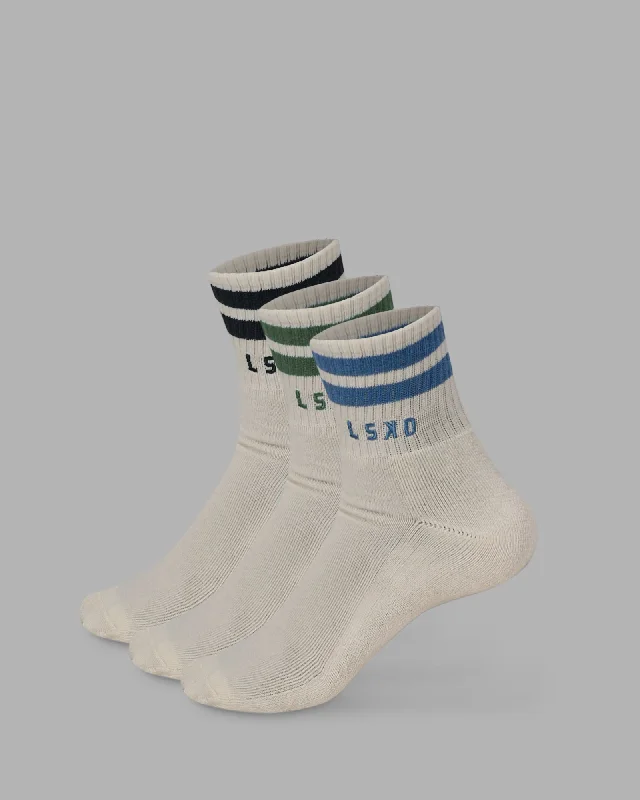 soft ankle socks for running -Heritage 3 Pack Quarter Socks - Multi-Elemental Blue