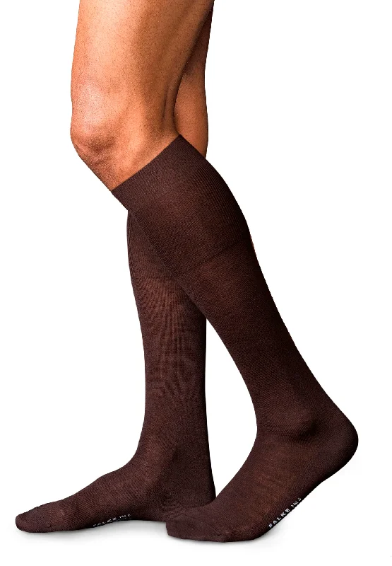 slip-resistant socks for kids -Luxury Line Basics Falke No. 6 Knee High | Brown 15451-5930