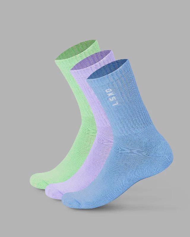 fashionable socks for teens -Signal 3 Pack Crew Socks - Cornflower Blue/Pale Lilac/Green Fig