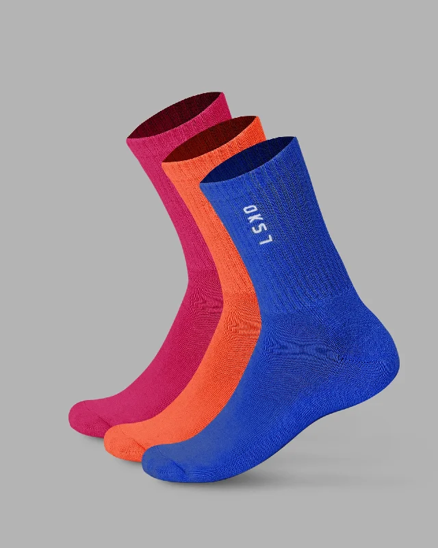 low cut socks for women -Signal 3 Pack Crew Socks - Impact Orange/Galactic Cobalt/Magenta