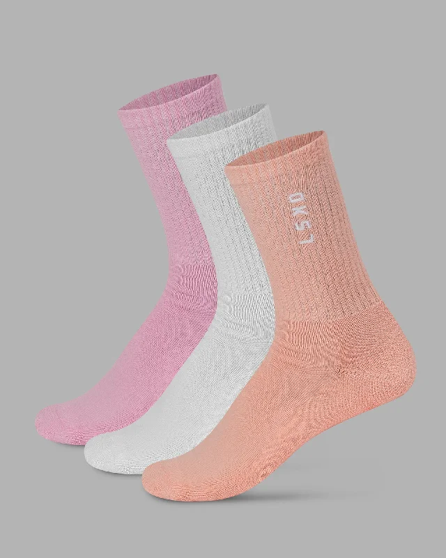 soft cotton socks for all seasons -Signal 3 Pack Crew Socks - Bubblegum-White-Murex Shell