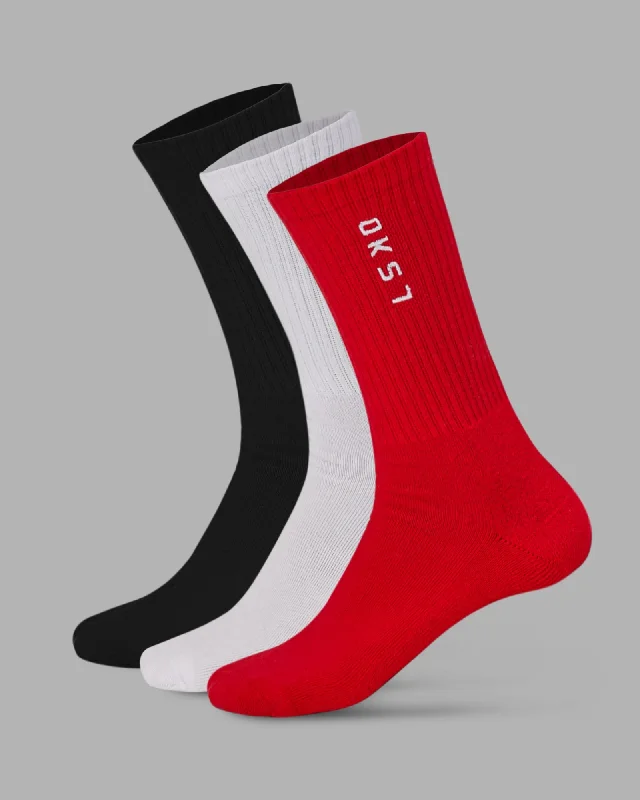 fun socks for gifts -Signal 3 Pack Crew Socks - Scarlet-White-Black