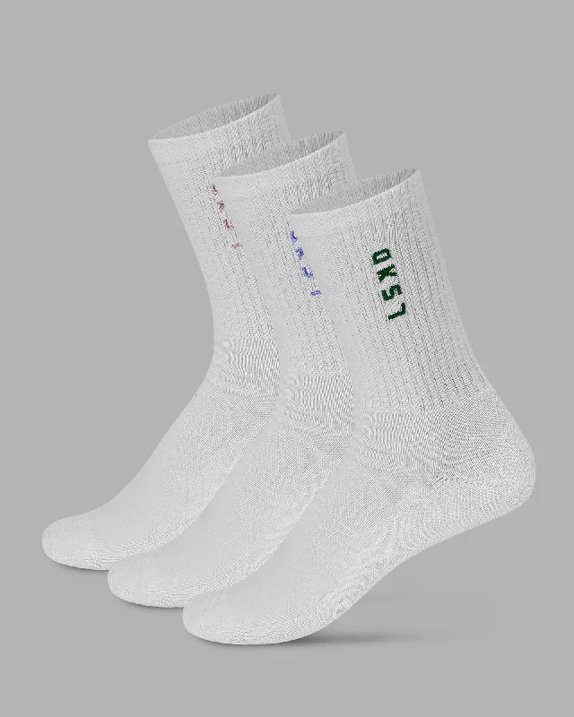 thermal compression socks for travel -Signal 3 Pack Crew Socks - White-Malachite-Dahlia Purple-Cayenne