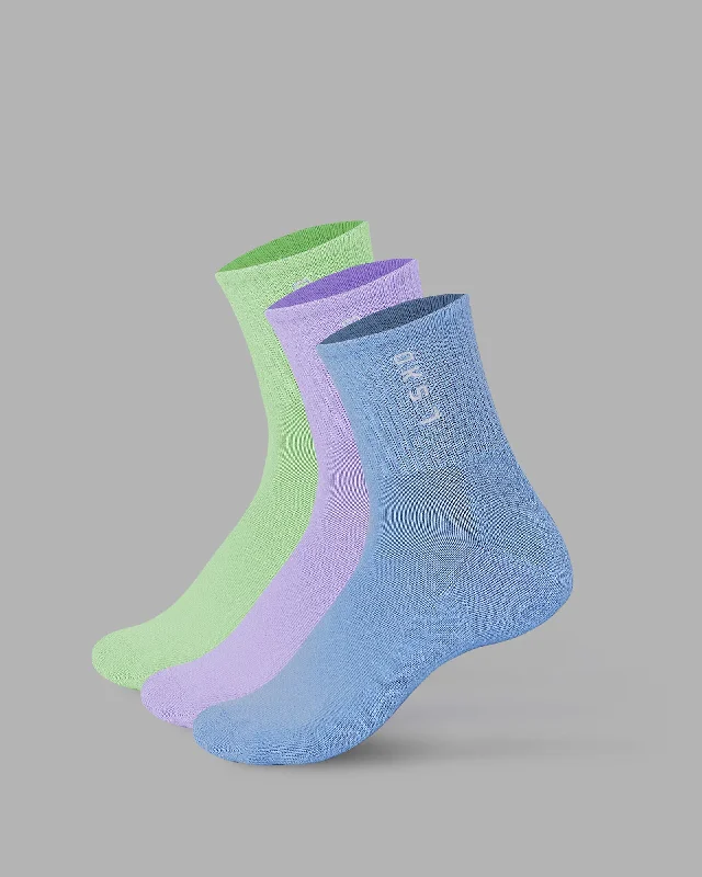 fashionable socks for teens -Signal 3 Pack Quarter Socks - Cornflower Blue/Pale Lilac/Green Fig