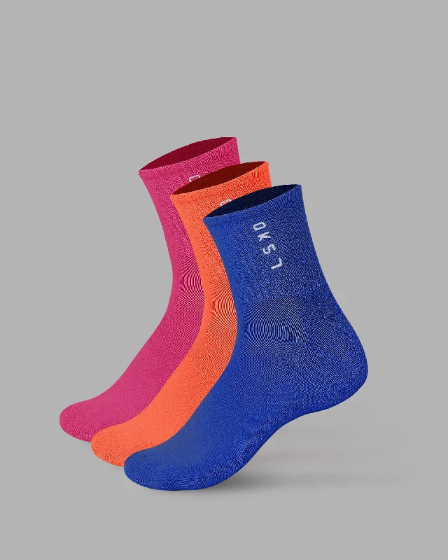 yoga socks for grip -Signal 3 Pack Quarter Socks - Impact Orange/Galactic Cobalt/Magenta