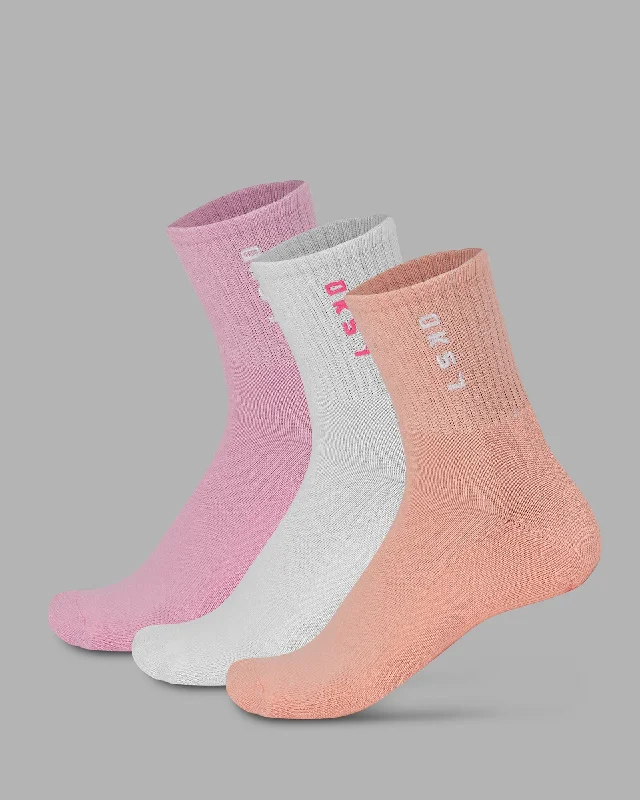 patterned socks for women -Signal 3 Pack Quarter Socks - Bubblegum-White-Murex Shell