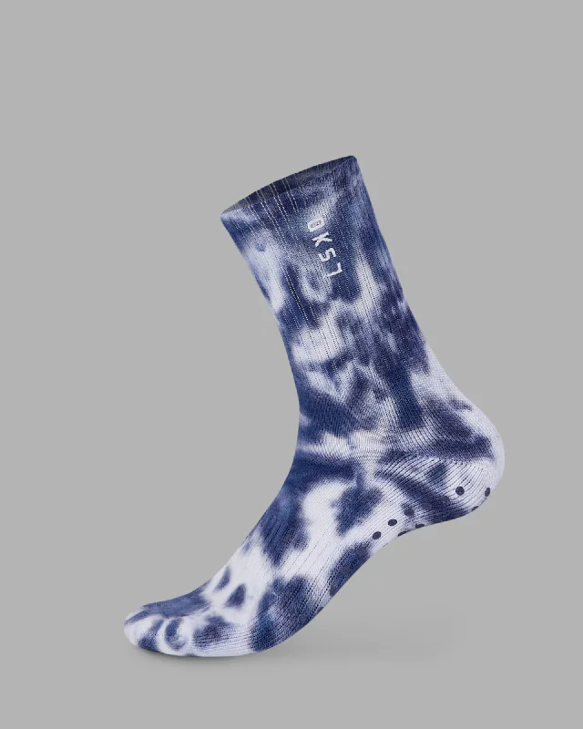 soft cotton socks for all seasons -Signal Crew Pilates Grip Socks - Indigo Tye Dye