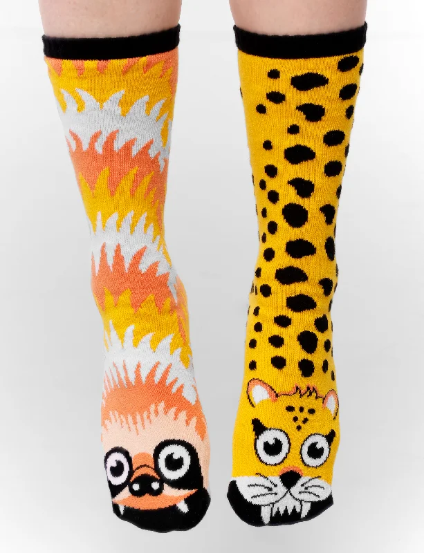 slip-resistant socks for kids -ADULT SLOTH & CHEETAH SOCKS